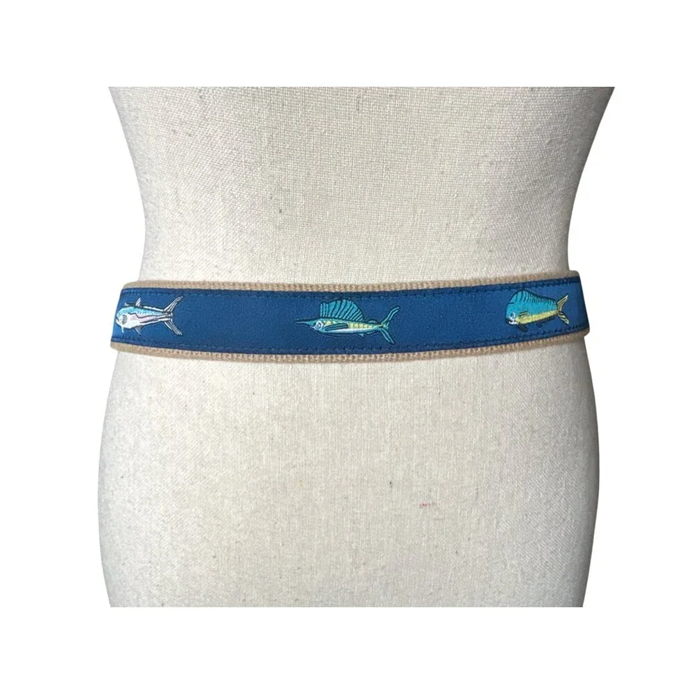 OFFSHORE SLAM Belt Mahi Mahi Marlins Solid Brass Buckle Leather Size 32